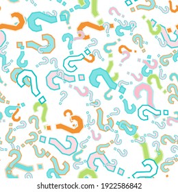 Quiz seamless pattern. Question marks, doubt, faq background. Simple endless repeating motif. Poll, survey, interrogation, query background. Template for opinion poll, public poll Vector illustration.