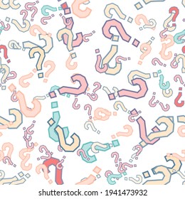 Quiz seamless pattern. Question marks, doubt, faq background. Simple endless repeating motif. Poll, survey, interrogation, query background. Template for opinion poll, public poll Vector illustration.