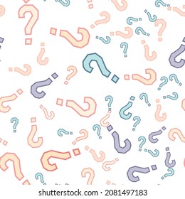 Quiz seamless pattern. Question marks, doubt, faq background. Simple endless repeating motif. Poll, survey, interrogation, query background. Template for opinion poll, public poll Vector illustration.