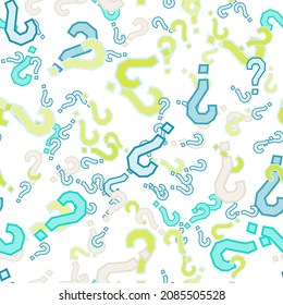 Quiz seamless pattern. Question marks, doubt, faq background. Simple endless repeating motif. Poll, survey, interrogation, query background. Template for opinion poll, public poll Vector illustration.