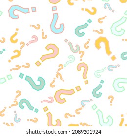 Quiz seamless pattern. Question marks, doubt, faq background. Simple endless repeating motif. Poll, survey, interrogation, query background. Template for opinion poll, public poll Vector illustration.