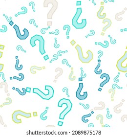 Quiz seamless pattern. Question marks, doubt, faq background. Simple endless repeating motif. Poll, survey, interrogation, query background. Template for opinion poll, public poll Vector illustration.