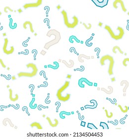 Quiz seamless pattern. Question marks, doubt, faq background. Simple endless repeating motif. Poll, survey, interrogation, query background. Template for opinion poll, public poll Vector illustration.