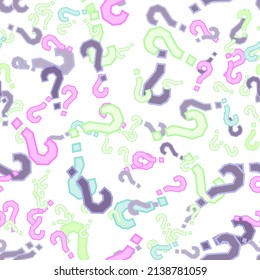 Quiz seamless pattern. Question marks, doubt, faq background. Simple endless repeating motif. Poll, survey, interrogation, query background. Template for opinion poll, public poll Vector illustration.
