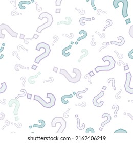 Quiz seamless pattern. Question marks, doubt, faq background. Simple endless repeating motif. Poll, survey, interrogation, query background. Template for opinion poll, public poll Vector illustration.
