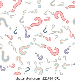 Quiz seamless pattern. Question marks, doubt, faq background. Simple endless repeating motif. Poll, survey, interrogation, query background. Template for opinion poll, public poll Vector illustration.