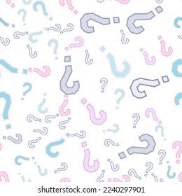 Quiz seamless pattern. Question marks, doubt, faq background. Simple endless repeating motif. Poll, survey, interrogation, query background. Template for opinion poll, public poll Vector illustration.