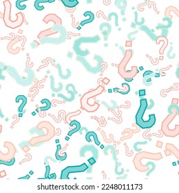 Quiz seamless pattern. Question marks, doubt, faq background. Simple endless repeating motif. Poll, survey, interrogation, query background. Template for opinion poll, public poll Vector illustration.