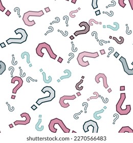 Quiz seamless pattern. Question marks, doubt, faq background. Simple endless repeating motif. Poll, survey, interrogation, query background. Template for opinion poll, public poll Vector illustration.