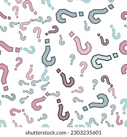 Quiz seamless pattern. Question marks, doubt, faq background. Simple endless repeating motif. Poll, survey, interrogation, query background. Template for opinion poll, public poll Vector illustration.