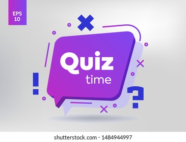Quiz show question. Exam test education knowledge vector concept. Button icon. Announcement poster. 