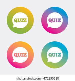 Quiz speech bubble sign icon. Questions and answers game symbol. Gradient flat buttons with icon. Modern design. Vector