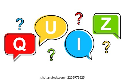Quiz from speech bubbles on white background. Question, test, exam, competition in abstract style. Vector 10 Eps.