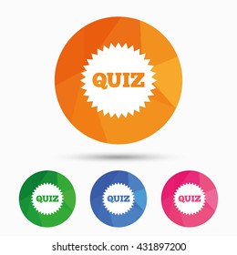 Quiz star sign icon. Questions and answers game symbol. Triangular low poly button with flat icon. Vector