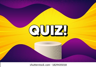Quiz symbol. Abstract background with podium platform. Answer question sign. Examination test. Dotted offer podium banner. Dotwork platform background. Quiz text. Vector