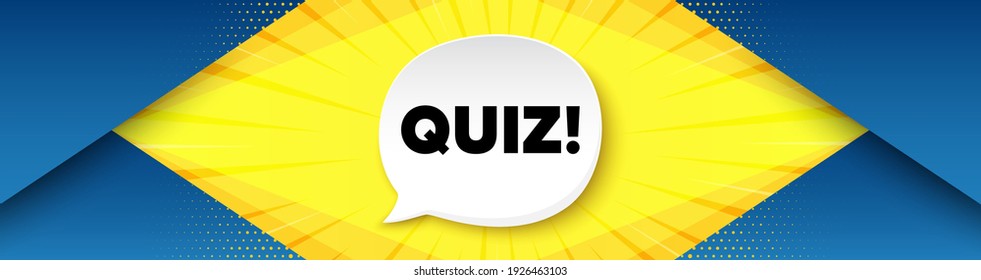 Quiz symbol. Background with offer speech bubble. Answer question sign. Examination test. Best advertising coupon banner. Quiz badge shape message. Abstract yellow background. Vector