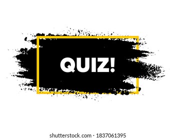 Símbolo del test. Dibujar el trazo del pincel en el marco. Signo de pregunta de respuesta. Prueba de examen. Cartel de salpicadura de pincel de pincel. Forma de la insignia del juego. Pancarta de color negro oscuro. Marco de pincel. Vector