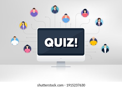 Quiz Symbol. Remote Team Work Conference. Answer Question Sign. Examination Test. Online Remote Learning. Virtual Video Conference. Quiz Message. Vector