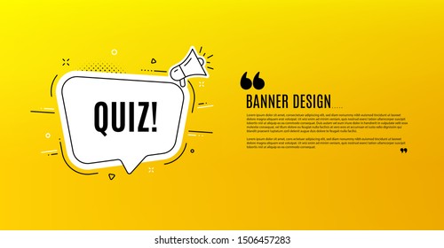 Quiz symbol. Yellow banner with chat bubble. Answer question sign. Examination test. Coupon design. Flyer background. Hot offer banner template. Bubble with quiz text. Vector