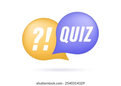 Quiz tag 3d speech bubble banner. Quiz time label with question mark. Quiz emblem for business, marketing and advertising. Vector illustration