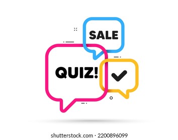 Prueba. Banner de chat de burbuja de cinta de opciones. Cupón de oferta de descuento. Signo de pregunta de respuesta. Símbolo del examen. Prueba de etiqueta adhesiva. Cartel de promoción. Vector