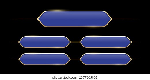 Quiz template. Trivia game layout. Question and answer blue frames with golden border for TV show or social media. Multiple choice test. Vector illustration isolated on black background.