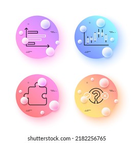 Quiz test, Horizontal chart and Candlestick graph minimal line icons. 3d spheres or balls buttons. Puzzle icons. For web, application, printing. Vector