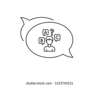 Quiz test line icon. Chat bubble design. Select answer sign. Business interview symbol. Outline concept. Thin line quiz test icon. Vector
