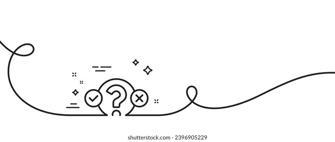 Quiz test line icon. Continuous one line with curl. Select answer sign. Business interview symbol. Quiz test single outline ribbon. Loop curve pattern. Vector