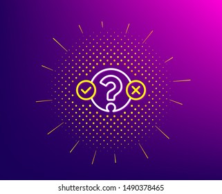 Quiz test line icon. Halftone pattern. Select answer sign. Business interview symbol. Gradient background. Quiz test line icon. Yellow halftone pattern. Vector
