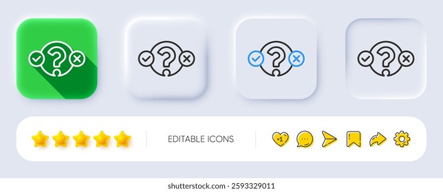 Quiz test line icon. Neumorphic, Flat shadow, 3d buttons. Select answer sign. Business interview symbol. Line quiz test icon. Social media icons. Vector