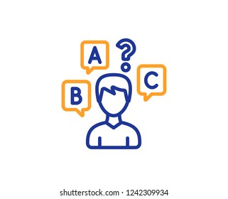 Quiz test line icon. Select answer sign. Business interview symbol. Colorful outline concept. Blue and orange thin line color icon. Quiz test Vector