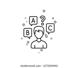 Quiz test line icon. Select answer sign. Business interview symbol. Geometric shapes. Random cross elements. Linear Quiz test icon design. Vector