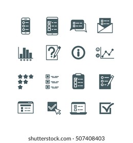 Quiz and test list, voting button, survey, questionnaire vector icons set. 