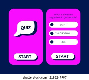 Quiz test lottery millionaire. Quiz game interface set. Vector templates. Questionnaire vector template. Questions and answer options