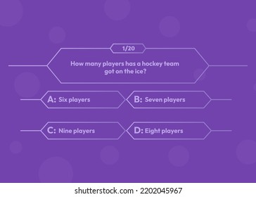 Quiz test lottery millionaire menu template. Quiz game frame. Window with questions. Flat vector illustration