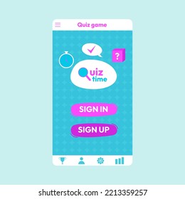 Quiz test lottery millionaire menu template. Quiz game frame. main menu of the application. Flat vector illustration