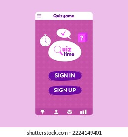 Quiz test lottery millionaire menu template. Quiz game frame. main menu of the application. Flat vector illustration