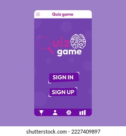 Quiz test lottery millionaire menu template. Quiz game frame. main menu of the application. Flat vector illustration