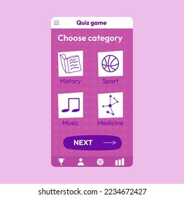 Quiz test lottery millionaire menu template. Quiz game frame. Flat vector illustration