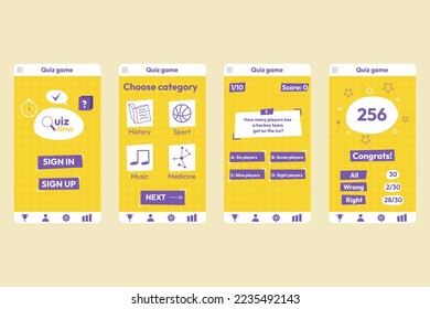 Quiz test lottery millionaire menu template. Quiz game frame. Flat vector illustration