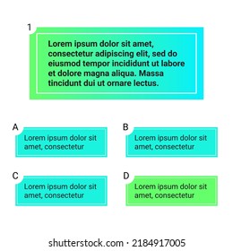 Quiz test template ui design vector illustration. Quiz test lottery millionaire template. Text game frame. Questions and answers buttons. Trendy gradient template for test.