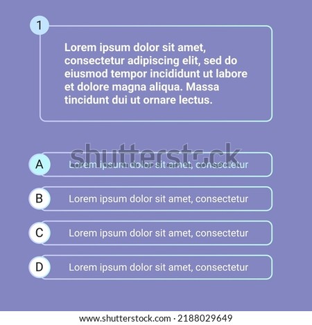 Quiz test template ui design vector illustration. Quiz test lottery millionaire template. Text game frame. Questions and answers buttons. Trendy gradient template for test.