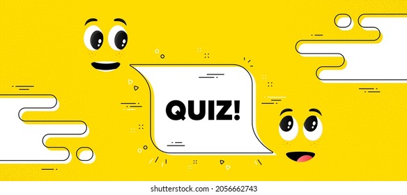 Quiz Text. Cartoon Face Chat Bubble Background. Answer Question Sign. Examination Test Symbol. Quiz Chat Message. Character Smile Face. Vector