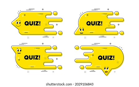 Quiz text. Cartoon face transition chat bubble. Answer question sign. Examination test symbol. Quiz pattern message. Character chat bubble. Vector