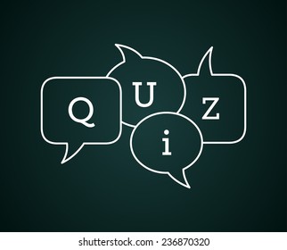 Quiz text in speech bubbles on chalkboard