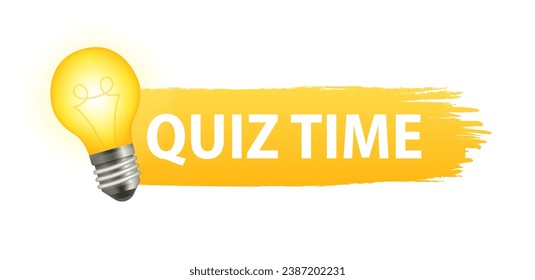 Quiz time badge design with question mark isolated on geometric background in yellow colors. Modern flat style. Quiz emblem for business, marketing and advertising. Vector illustration
