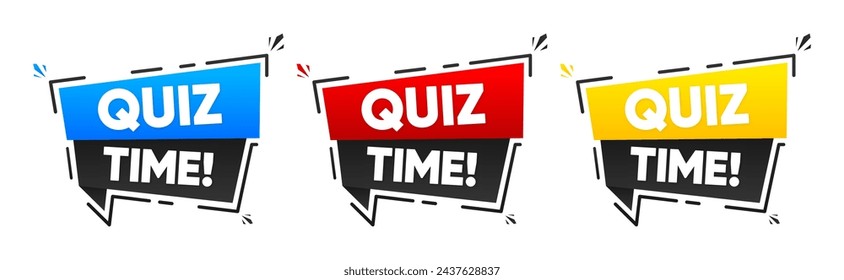 Quiz Time. Badge on various color. Quiz logo. Quiz emblem for business, marketing and advertising. Vector illustration.