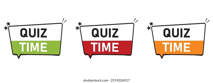 Quiz Time. Badge on various color vector illustration on white background. Quiz emblem or Quiz logo for business, marketing and advertising. 
