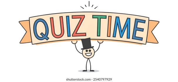 QUIZ TIME creative banner,minimalistic flat vector illustration,plain background